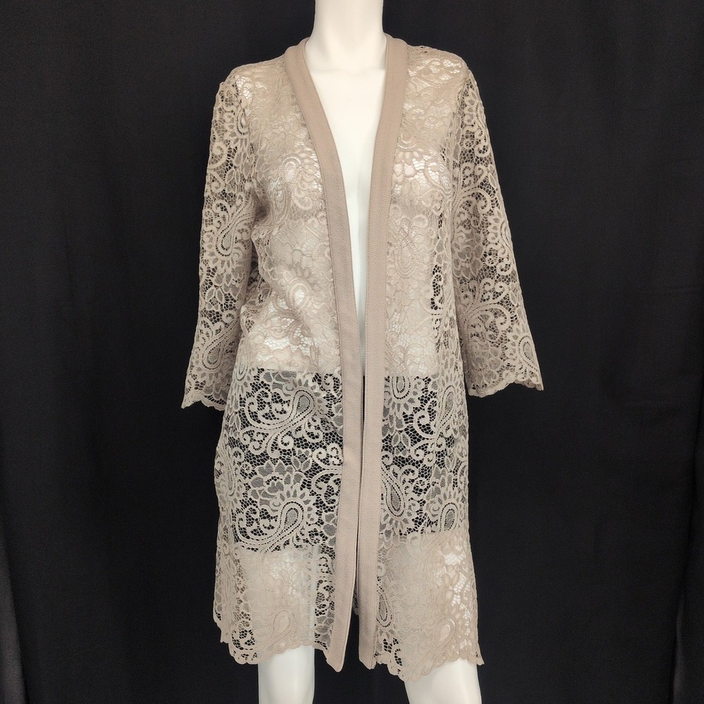 Floral Lace Duster Cardigan Open Front Sheer Romantic Ethereal Overlay Party 10